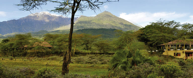 Uitzicht op Mount Meru bij Hatari Lodge in Tanzania
