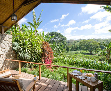 Uitzicht vanaf veranda bij Gibb's Farm in Ngorongoro