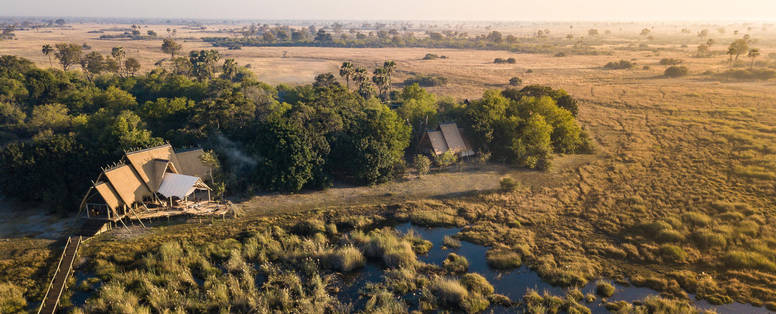 lodge vanaf lucht bij Selinda Camp in Botswana