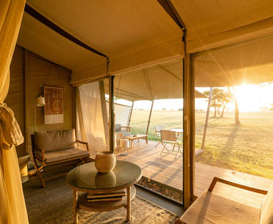 Singita Sabora Tented Camp zonsopgang vanaf suite