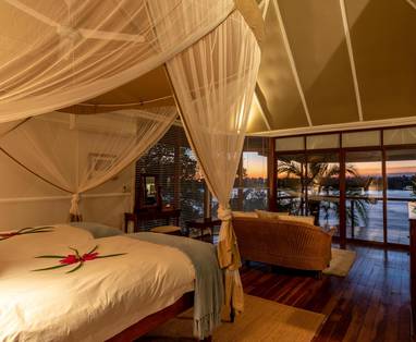 inrichting suite bij The River Club in Zambia
