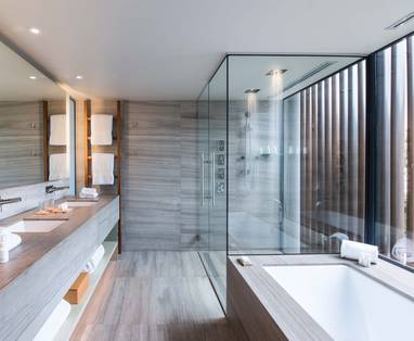 Privé paviljoen badkamer bij Saffire Freycinet in Australië