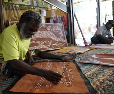 Authentieke Aboriginal kunst in Warradjan cultureel centrum nabij Cooinda Lodge in Australië