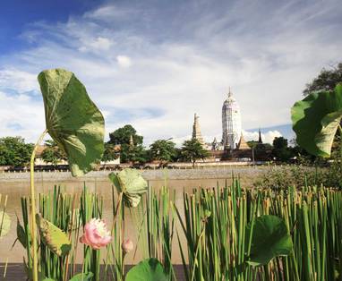 Uitzicht over de rivier IuDia on the River in Ayuthaya, Thailand