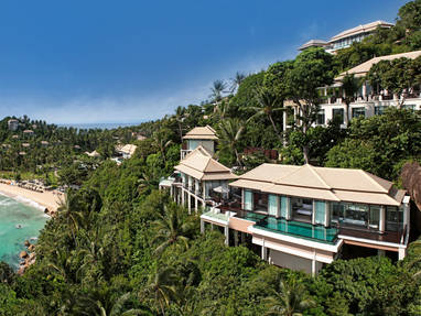 Uitzicht op privé baai bij Banyan Tree op Koh Samui in Thailand