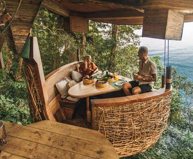 Dineren in de tree pod bij Soneva Kiri op Koh Kood