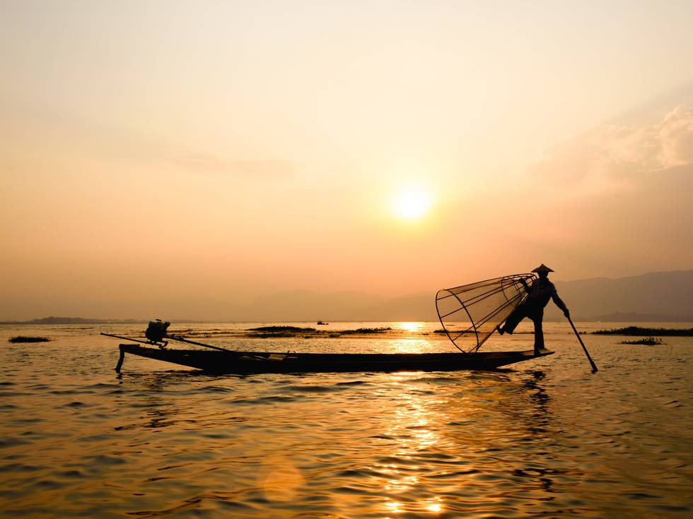 Een beenvisser in Myanmar. 