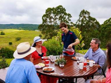 mensen om de tafel op wijngaarde