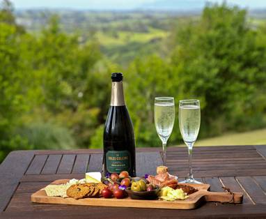 Drankjes met uitzicht bij Woodhouse Mountain Lodge, Warkworth in Nieuw-Zeeland